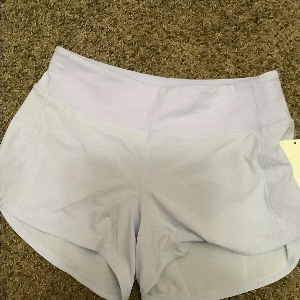 NWT Lululemon baby blue speed up 4” shorts